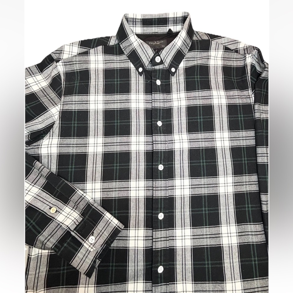 Rag & Bone Flannel Shirt Men’s Medium Black White Plaid Fit 2‎